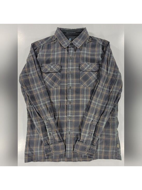 Kuhl Other - Kuhl Dillingr Flannel Shirt Men Medium Plaid Pockets Long Sleeve Gray Turquoise